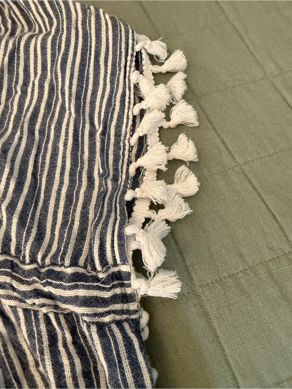 Blue and White Striped Tassel Beach Cover-Up - Picture 4 of 5